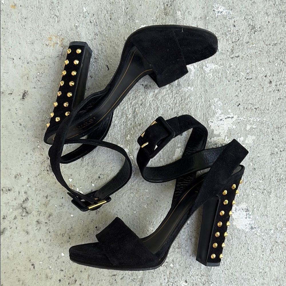 Gucci suede open toe studded heels
